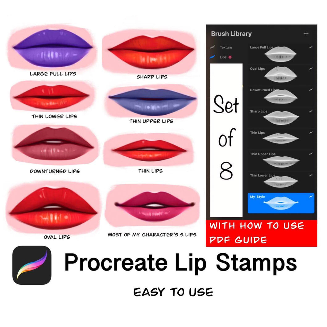 Procreate Lip Stamps: High Quality Stamps with How to Use Guide