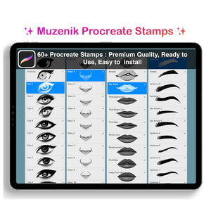 Procreate Stamps Bundle : 60+ Premium quality Eye, Nose, Lip, Eyebrow Stamps for Face