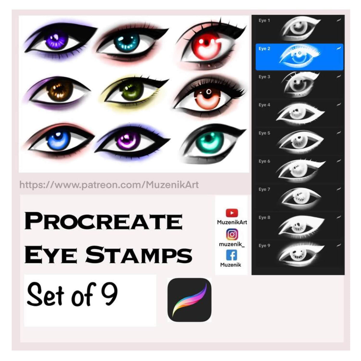 Procreate Eye Colours Procreate Eye Stamp Brushes: With How to Use Guide – MuzenikArt